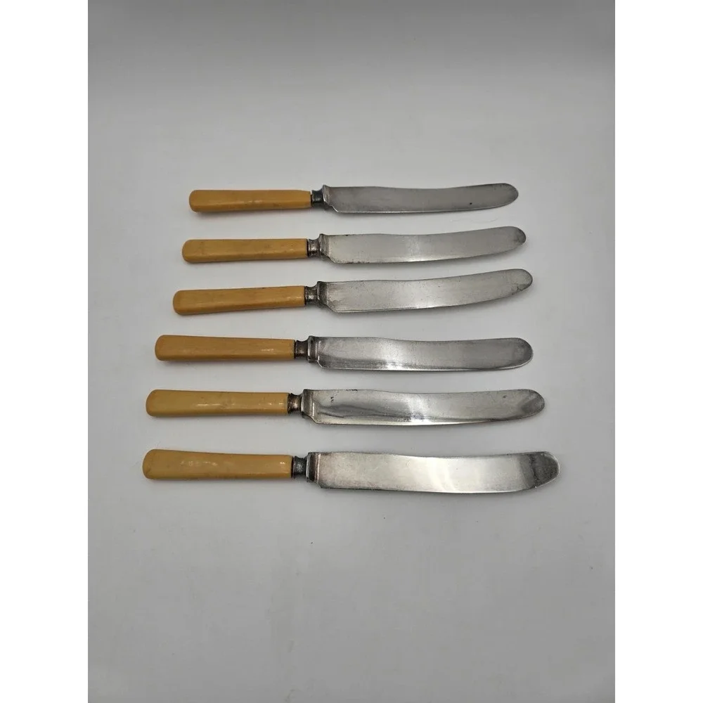 Silverplate Knives Celluloid Handles Set of 6 Vintage AS-IS Silver Plated
